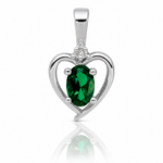 Sterling Silver Rhodium-plated Created Emerald & Diam. Pendant - Lifestyle View