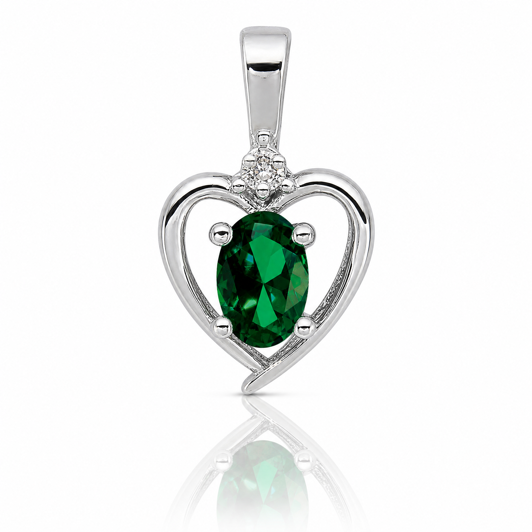 Sterling Silver Rhodium-plated Created Emerald & Diam. Pendant - Lifestyle View