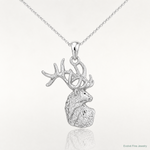 Sterling Silver Rhodium-plated Polished/Textured Deer Head Pendant - Lifestyle View