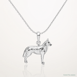 Sterling Silver Rhodium-plated Textured 3D Siberian Husky Pendant - Lifestyle View