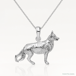 Sterling Silver Rhodium-plated Textured 3D German Shepherd Pendant - Lifestyle View