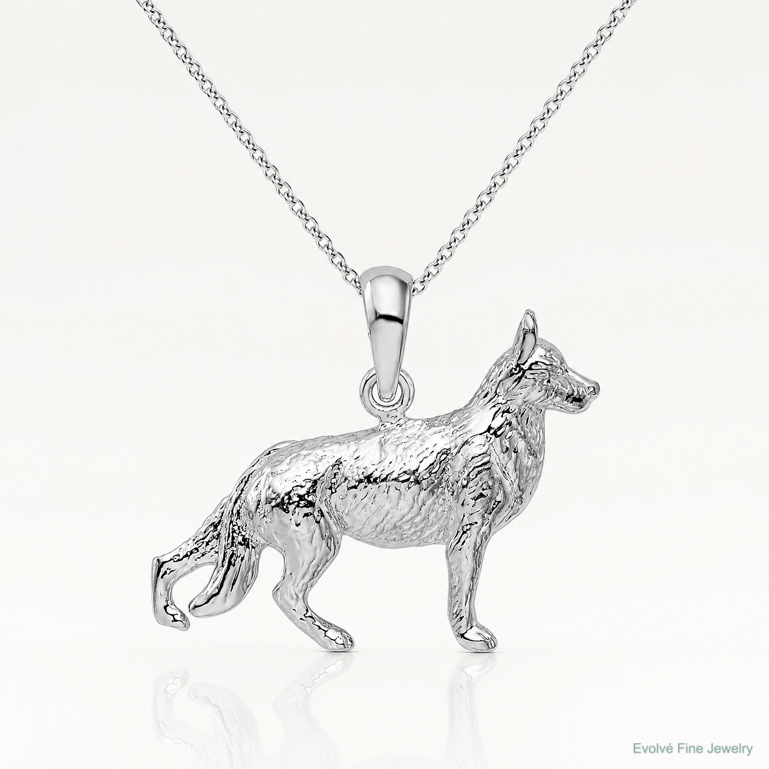 Sterling Silver Rhodium-plated Textured 3D German Shepherd Pendant - Lifestyle View