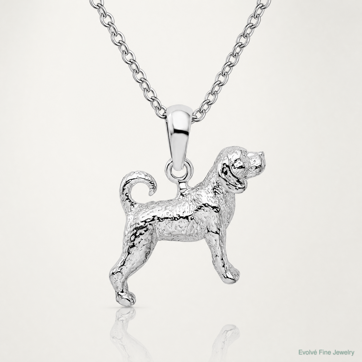 Sterling Silver Rhodium-plated Textured 3D Beagle Pendant - Lifestyle View