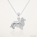 Sterling Silver Rhodium-plated Textured 3D Shetland Sheepdog Pendant - Lifestyle View