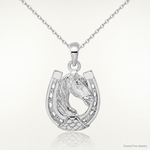 Sterling Silver Rhod-plated Polished Horse Head in Horseshoe Pendant - Lifestyle View
