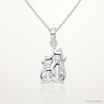Sterling Silver Rhodium-plated Polished Big and Little Cats Pendant - Lifestyle View