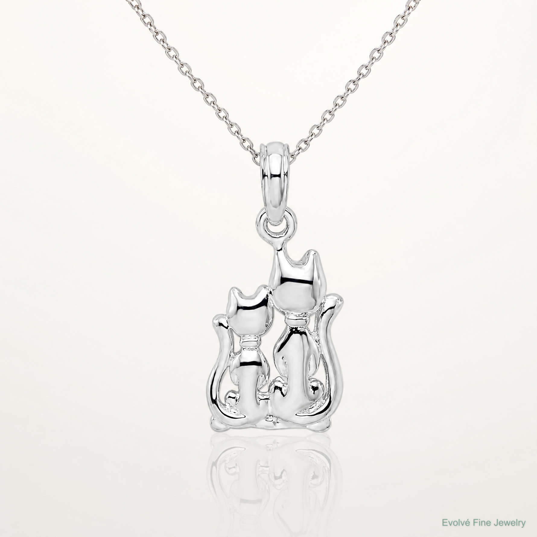 Sterling Silver Rhodium-plated Polished Big and Little Cats Pendant - Lifestyle View