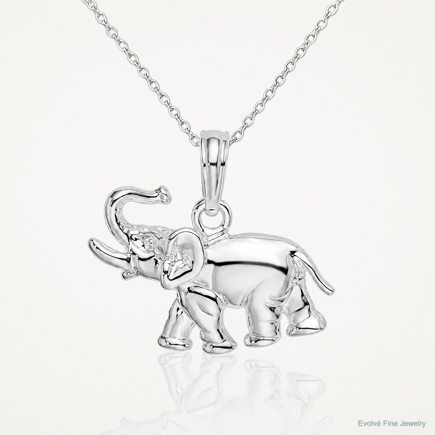 Sterling Silver Rhodium-plated Polished Elephant Pendant - Lifestyle View