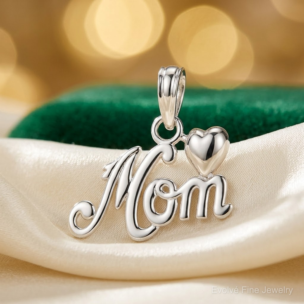 Sterling Silver Polished Mom w/Heart Pendant - Lifestyle View