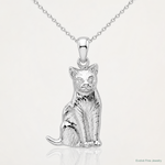 Sterling Silver Rhodium-plated Textured Sitting Cat Pendant - Lifestyle View