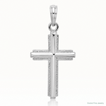 Sterling Silver Rhod-plated Polished Striped Border Latin Cross Pendant - Lifestyle View