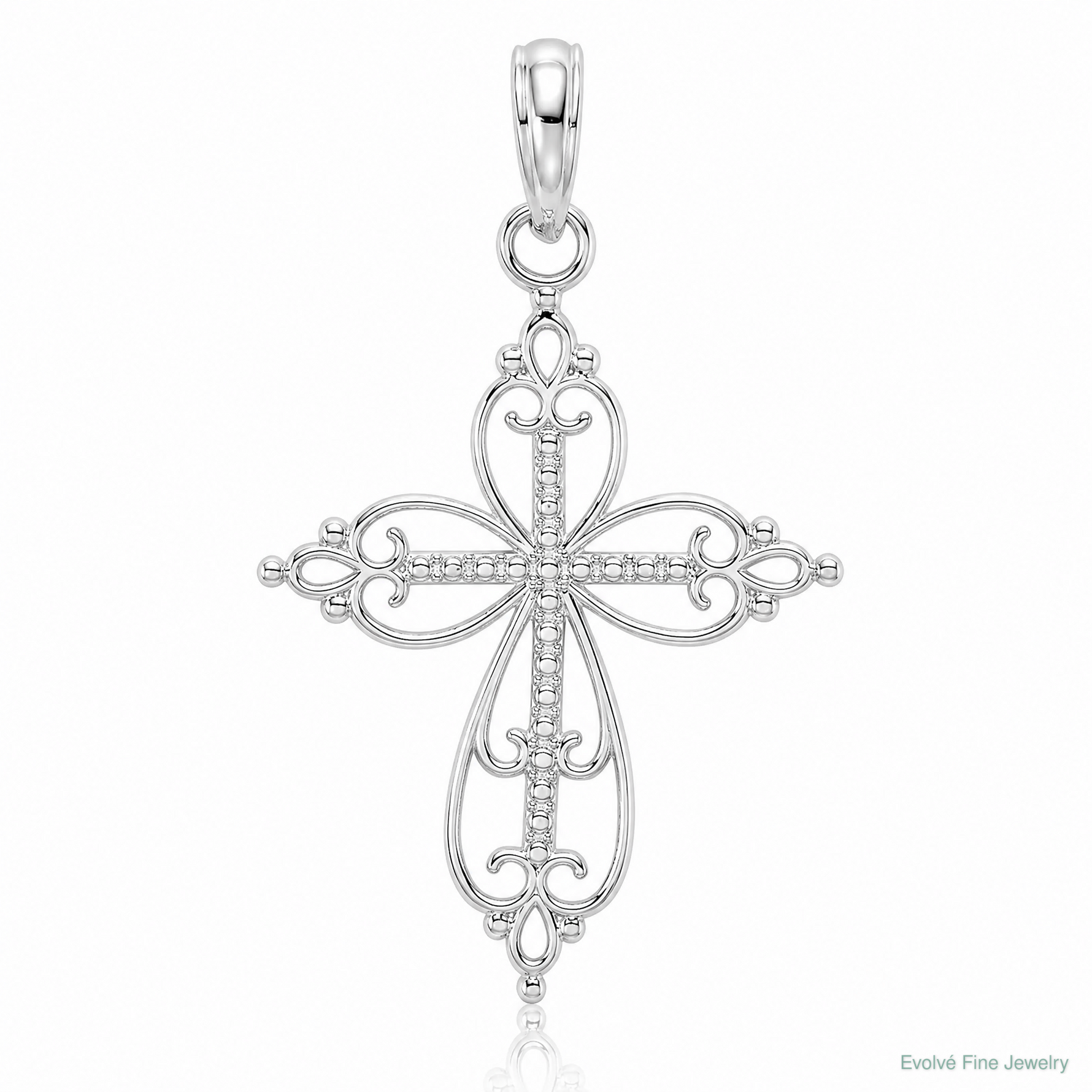 Sterling Silver Polish Fancy Filigree w/Beaded Center Cross Pendant - Lifestyle View