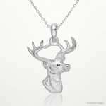 Sterling Silver Rhodium-plated 6-point Buck Deer Head Profile Pendant - Lifestyle View
