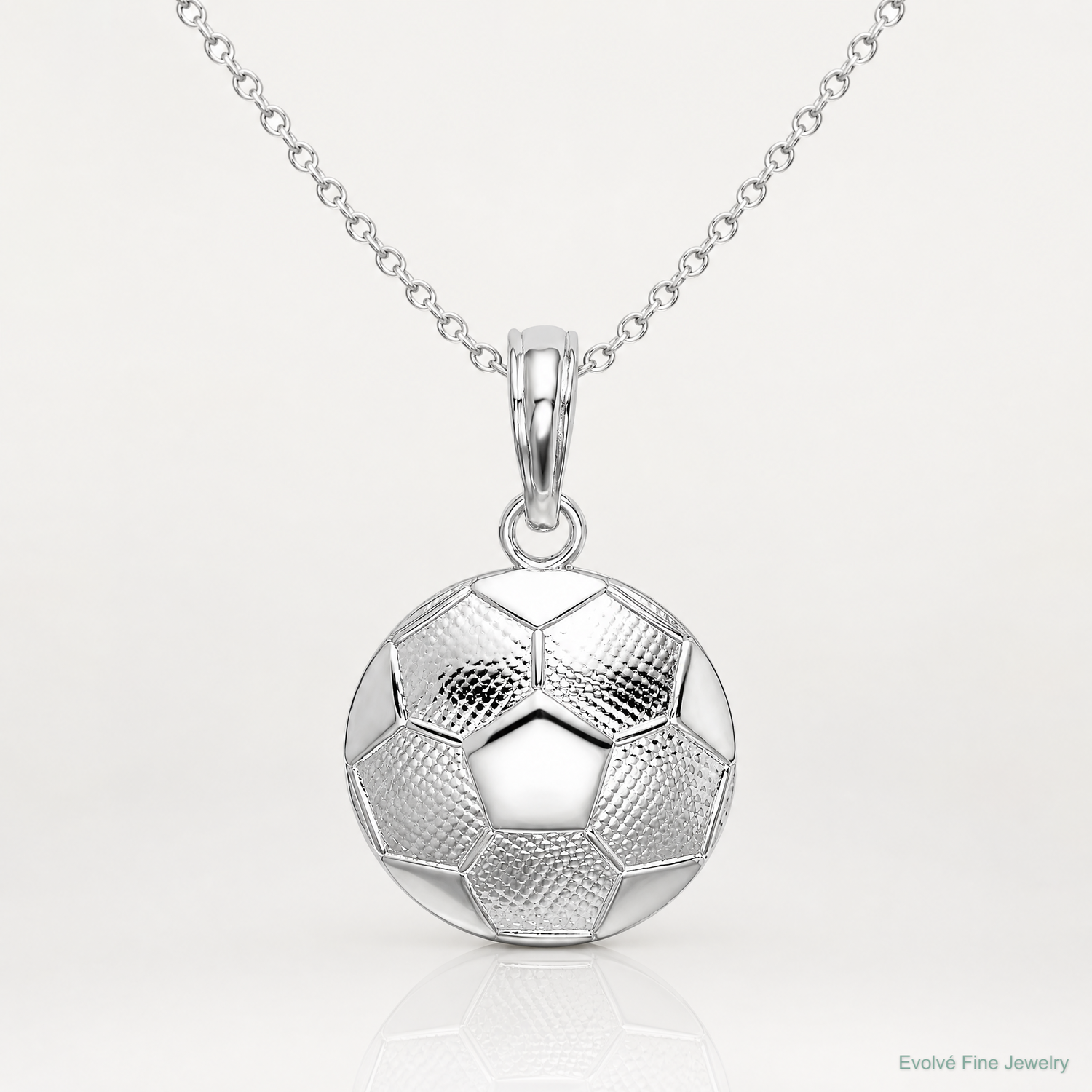 Sterling Silver Rhodium-plated Polished/Textured Soccer Ball Pendant - Lifestyle View