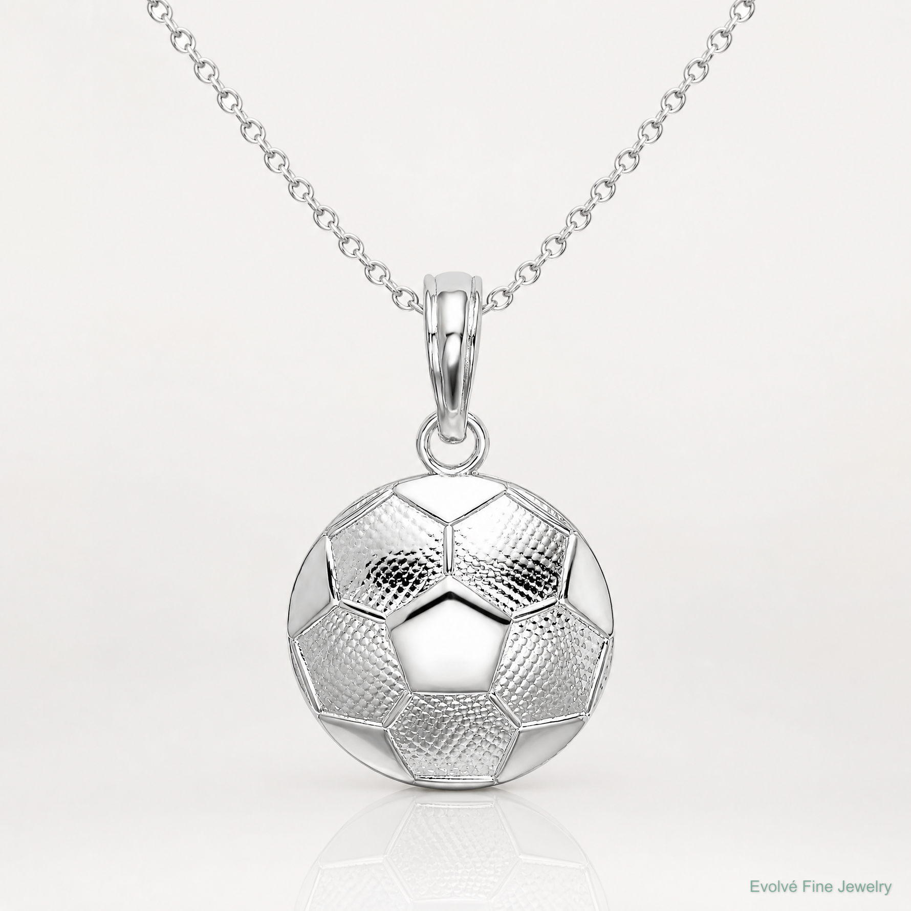Sterling Silver Rhodium-plated Polished/Textured Soccer Ball Pendant - Lifestyle View