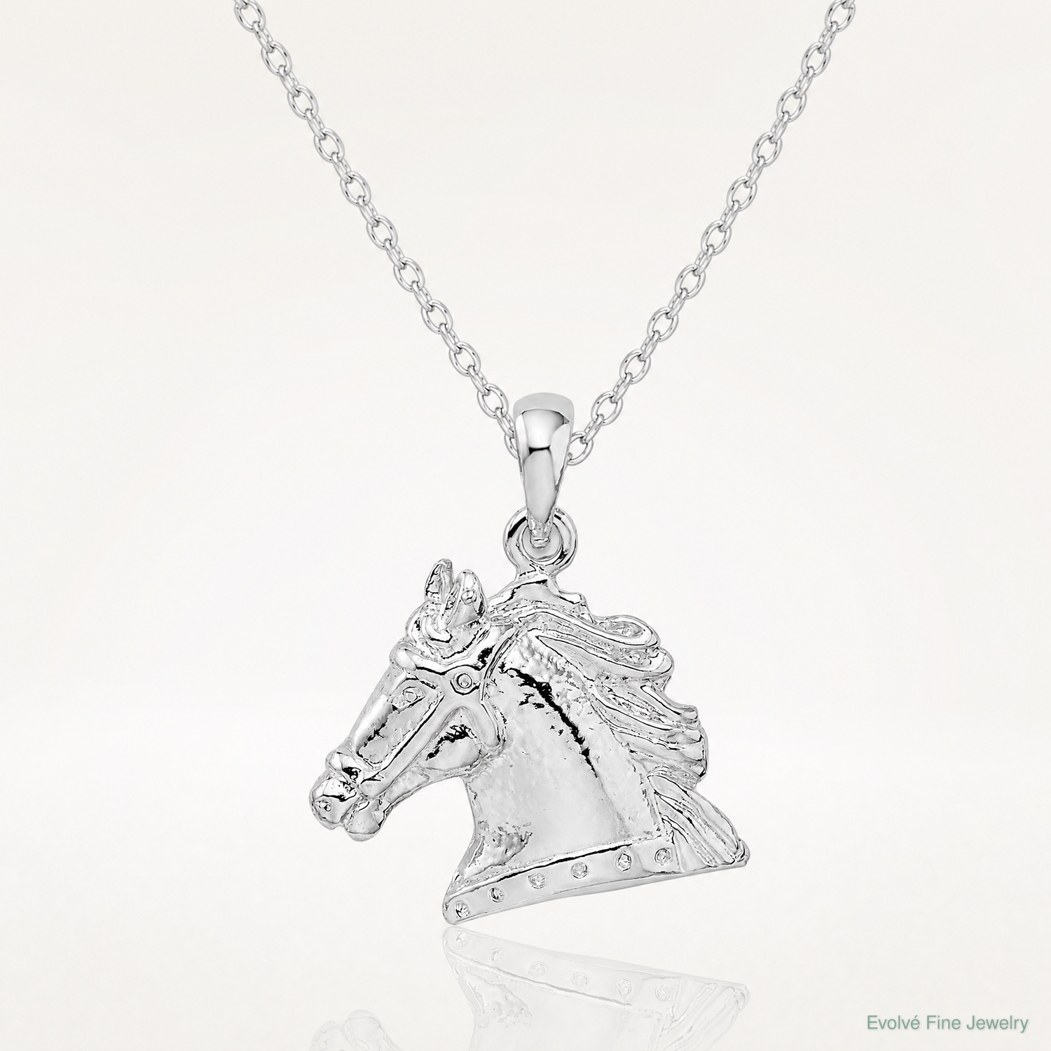 Sterling Silver Rhodium-plated Polished Horse Head Pendant - Lifestyle View