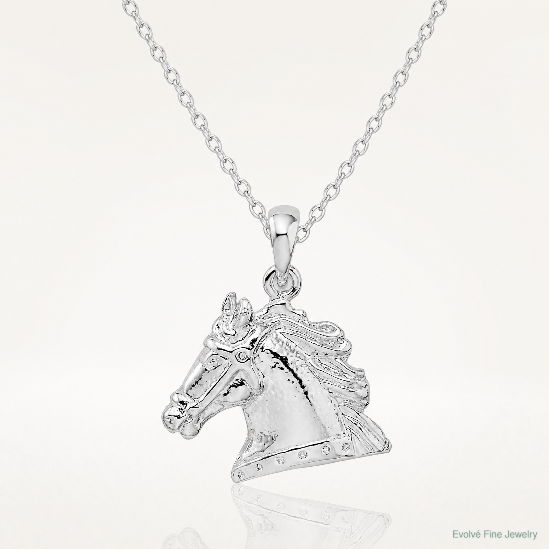 Sterling Silver Rhodium-plated Polished Horse Head Pendant - Lifestyle View