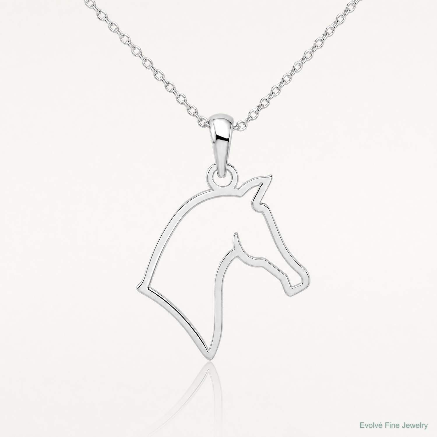 Sterling Silver Rhodium-plated Polished Cut-out Horse Head Pendant - Lifestyle View