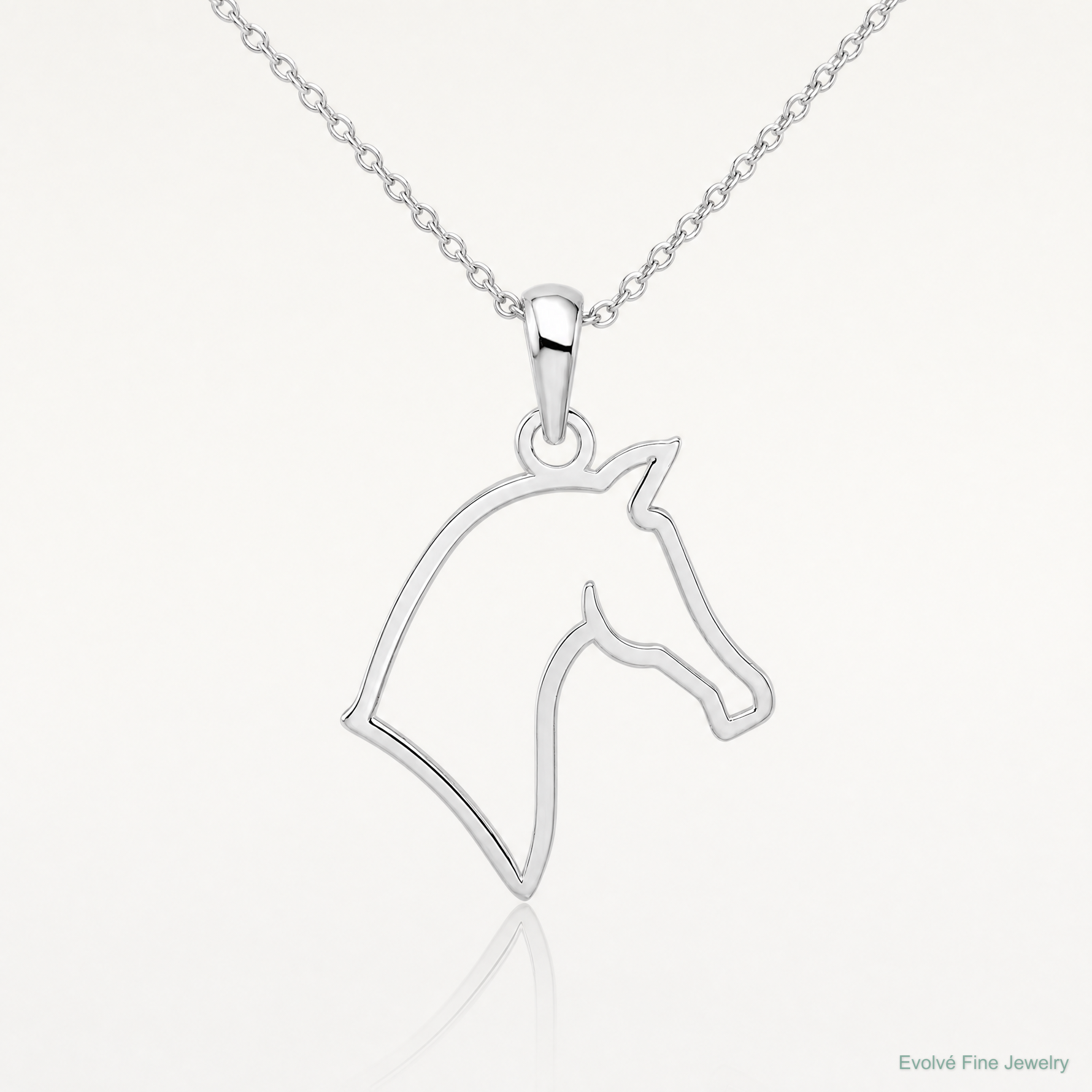 Sterling Silver Rhodium-plated Polished Cut-out Horse Head Pendant - Lifestyle View