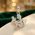 Sterling Silver Rhodium-plated Polished 3D Mother and Baby Pendant - Lifestyle View