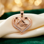 Sterling Silver Rose-tone CZ Mom Heart Pendant - Lifestyle View