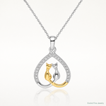 Sterling Silver RH-plated & Gold-plated CZ Heart w/Two Cats Pendant - Lifestyle View