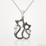 Sterling Silver Antiqued Polished Marcasite Cats Pendant - Lifestyle View
