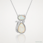Sterling Silver Rhodium-plated White Created Opal Cat Chain Slide - Lifestyle View
