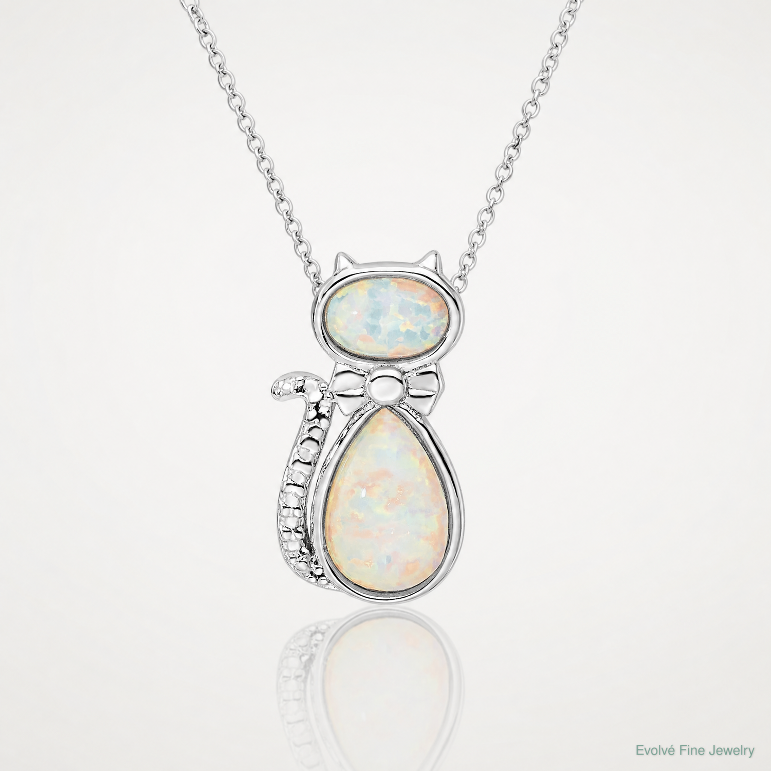 Sterling Silver Rhodium-plated White Created Opal Cat Chain Slide - Lifestyle View