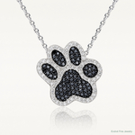 Sterling Silver Rhodium-plated Polished CZ Paw Print Chain Slide - Lifestyle View