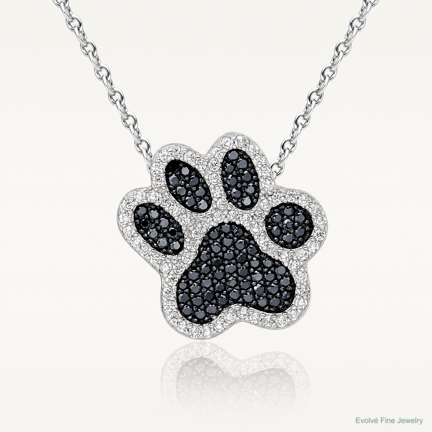 Sterling Silver Rhodium-plated Polished CZ Paw Print Chain Slide - Lifestyle View