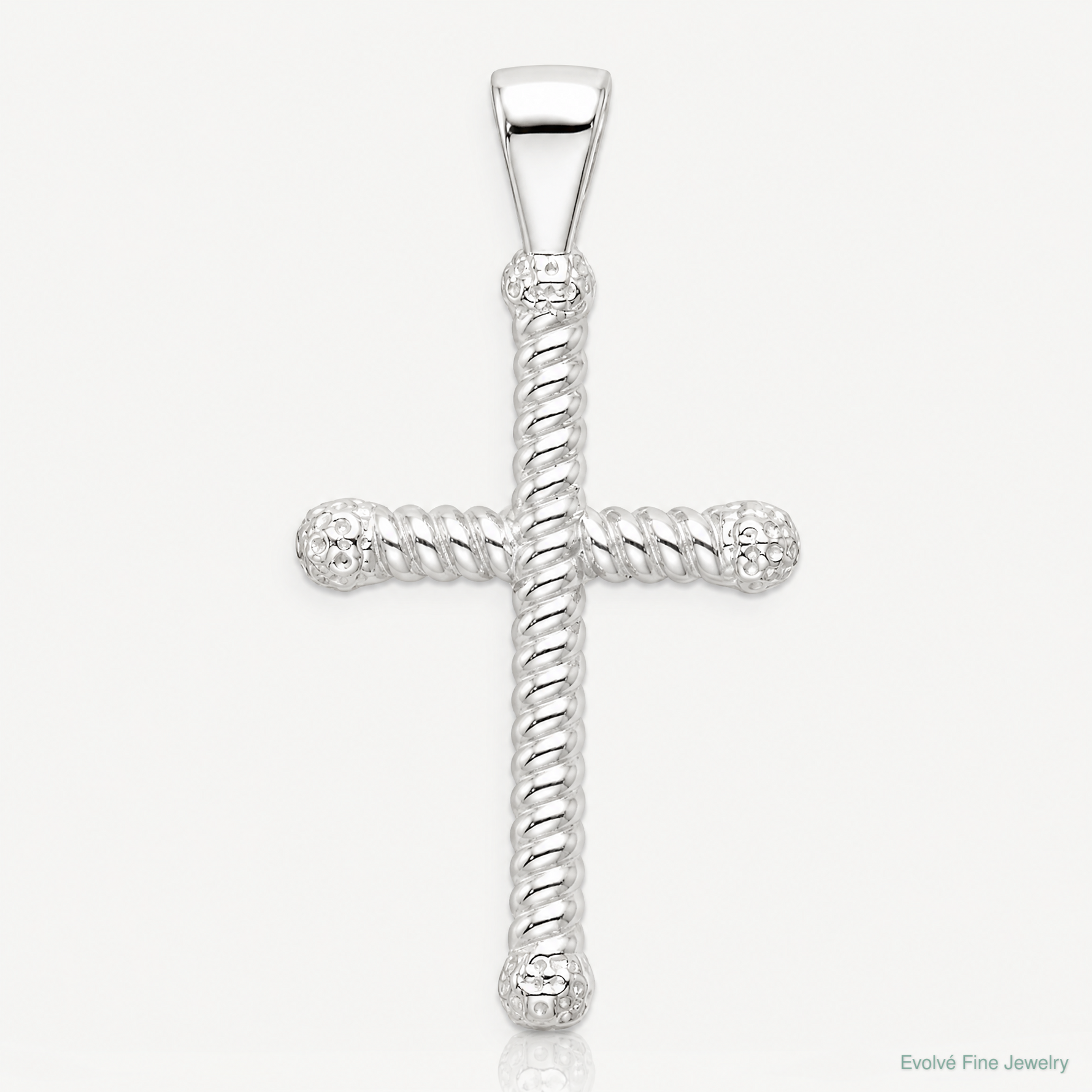 Sterling Silver Polished Twisted Hollow Latin Cross Pendant - Lifestyle View