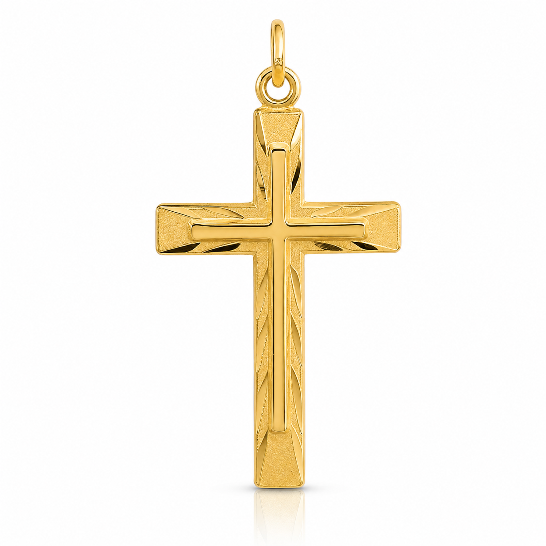 Sterling Silver Gold-plated Polished and Satin D/C Cross Pendant - Lifestyle View