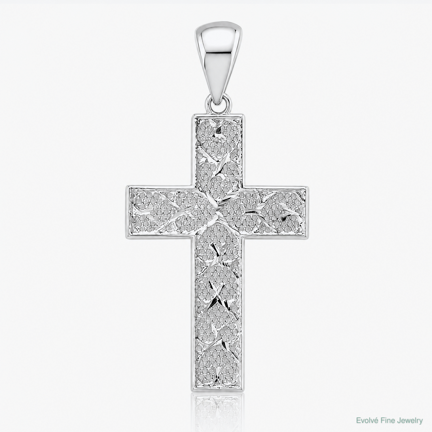Sterling Silver Rhodium-plated Polished & D/C Cross Pendant - Lifestyle View