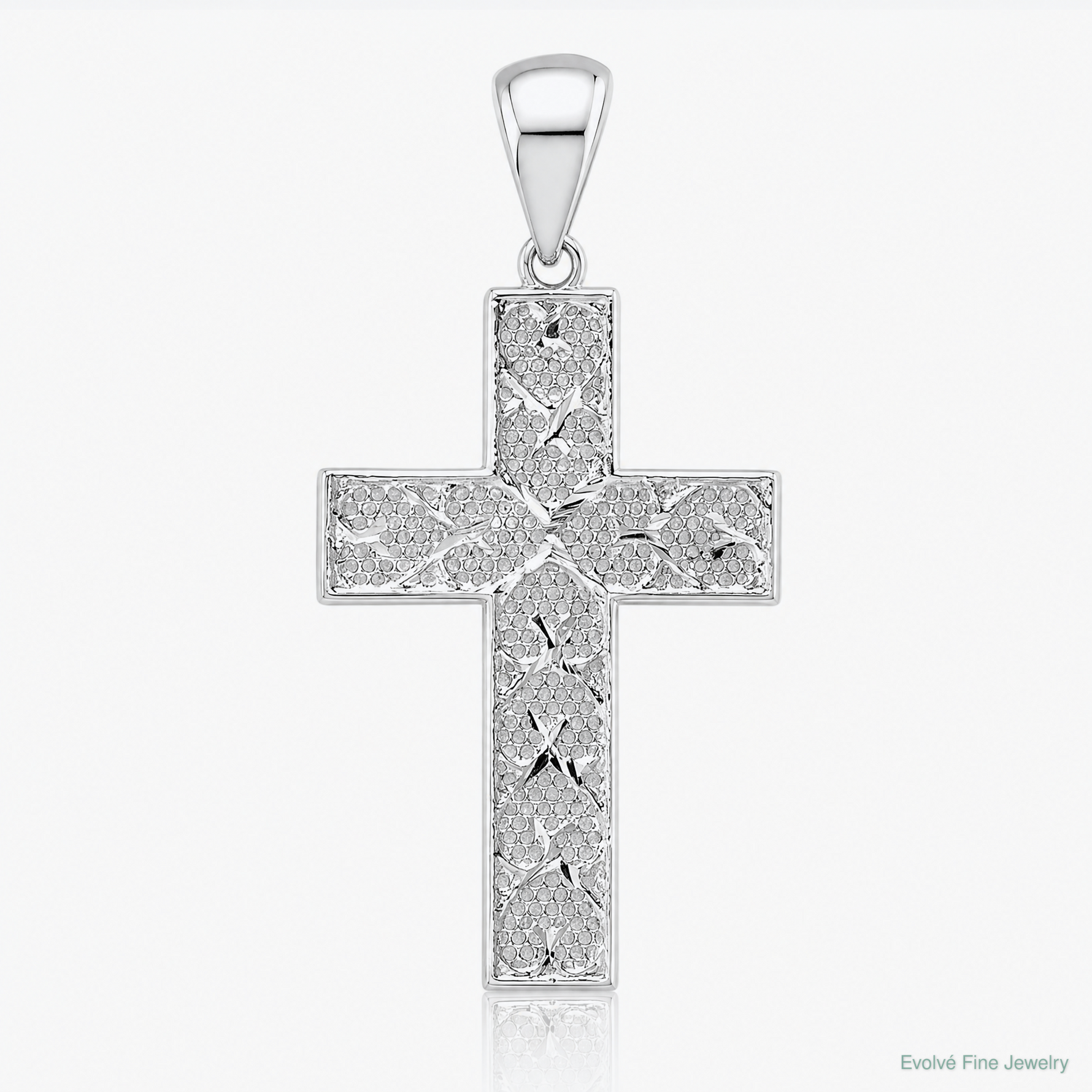 Sterling Silver Rhodium-plated Polished & D/C Cross Pendant - Lifestyle View