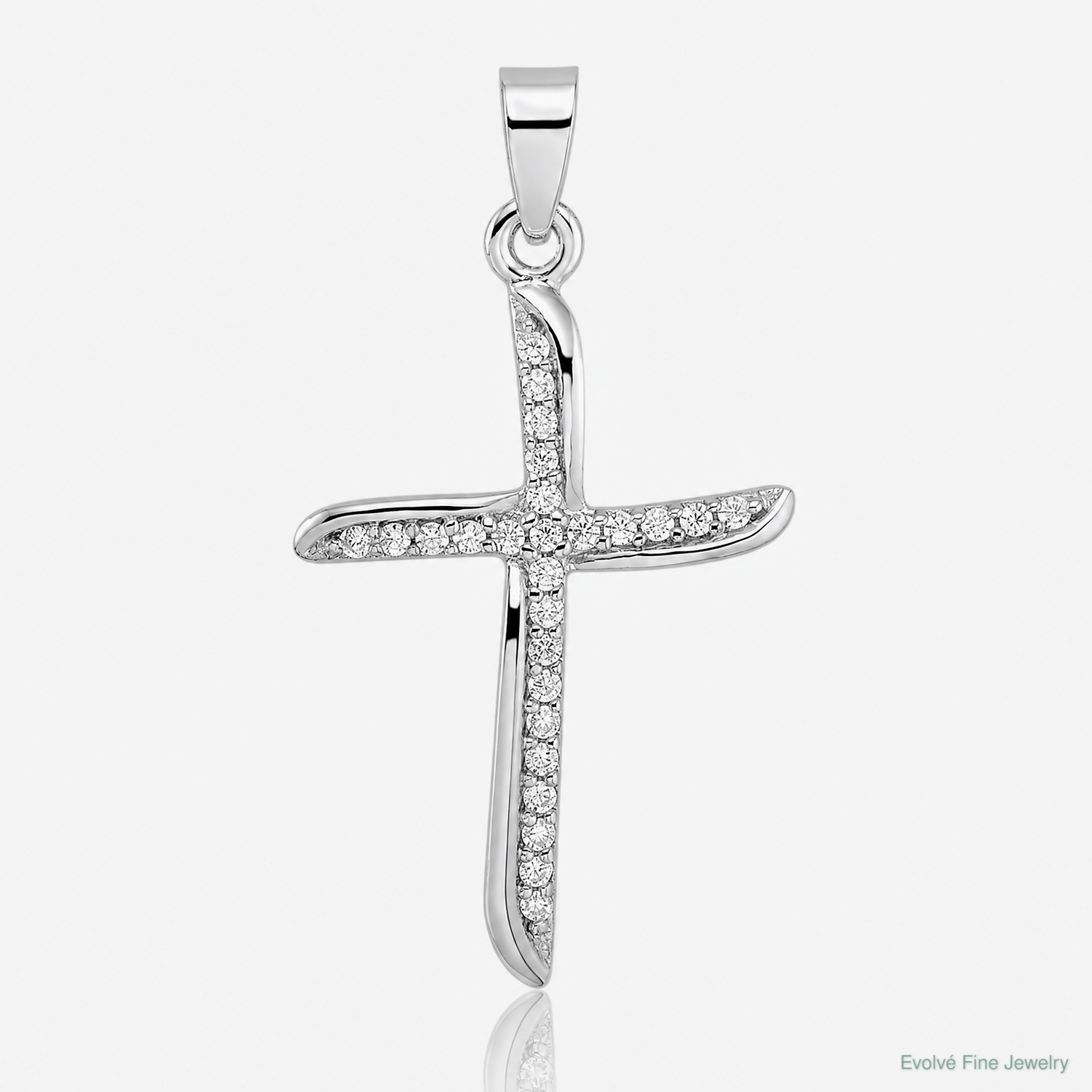 Sterling Silver Rhodium-plated Small CZ Wavy Cross Pendant - Lifestyle View