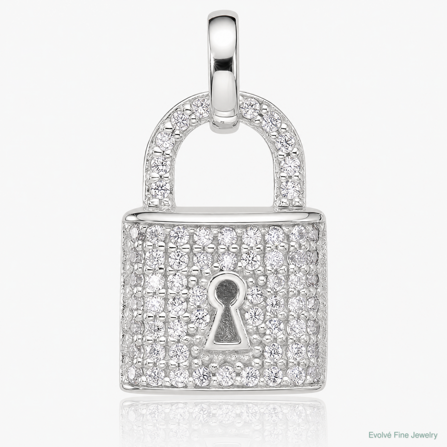 Sterling Silver E-coated CZ Lock Pendant - Lifestyle View