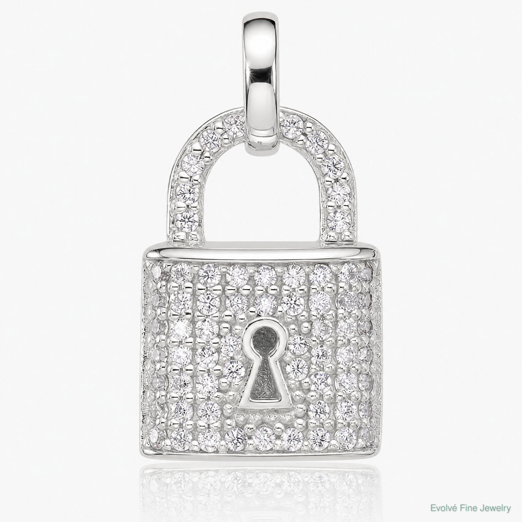 Sterling Silver E-coated CZ Lock Pendant - Lifestyle View