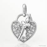 Sterling Silver Rhodium-plated CZ Key and Heart Pendant - Lifestyle View