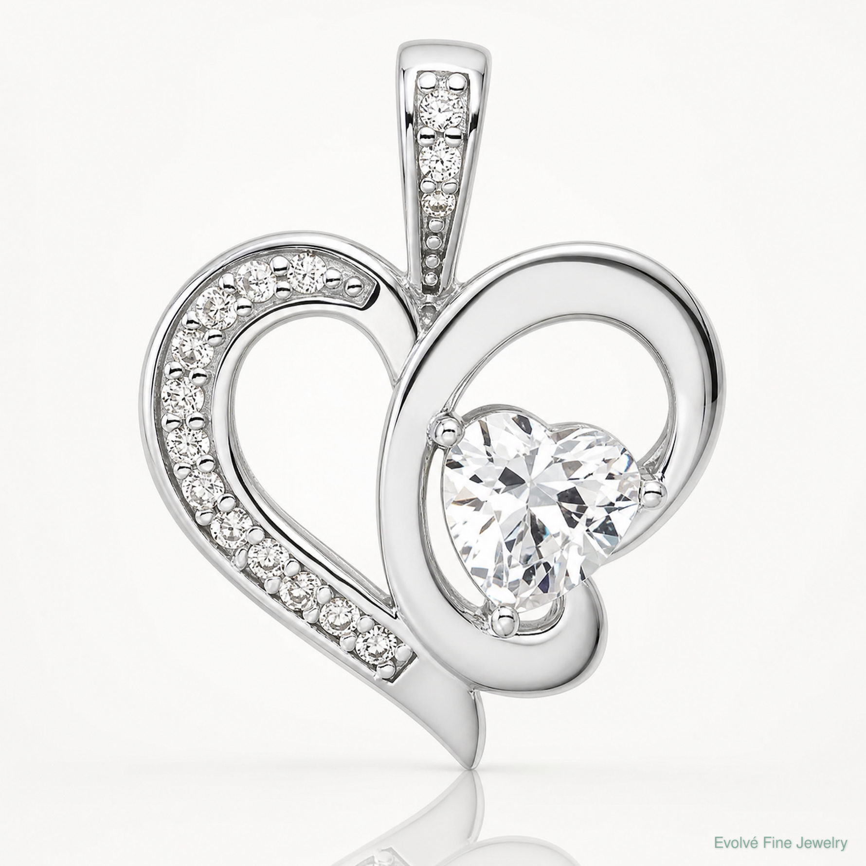 Sterling Silver Rhodium-plated CZ Heart Pendant - Lifestyle View