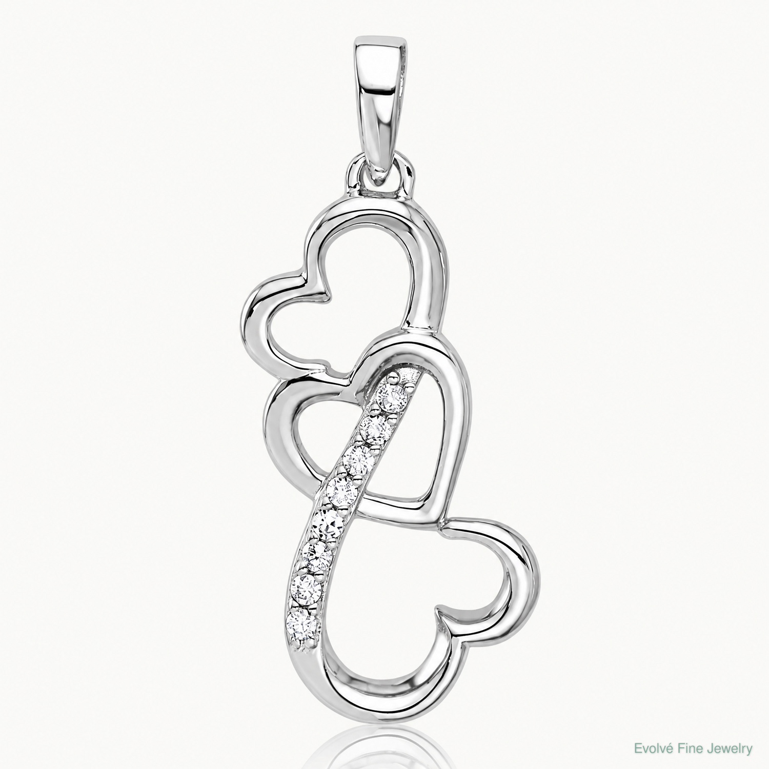 Sterling Silver Rhodium-plated Polished CZ Open Triple Heart Pendant - Lifestyle View
