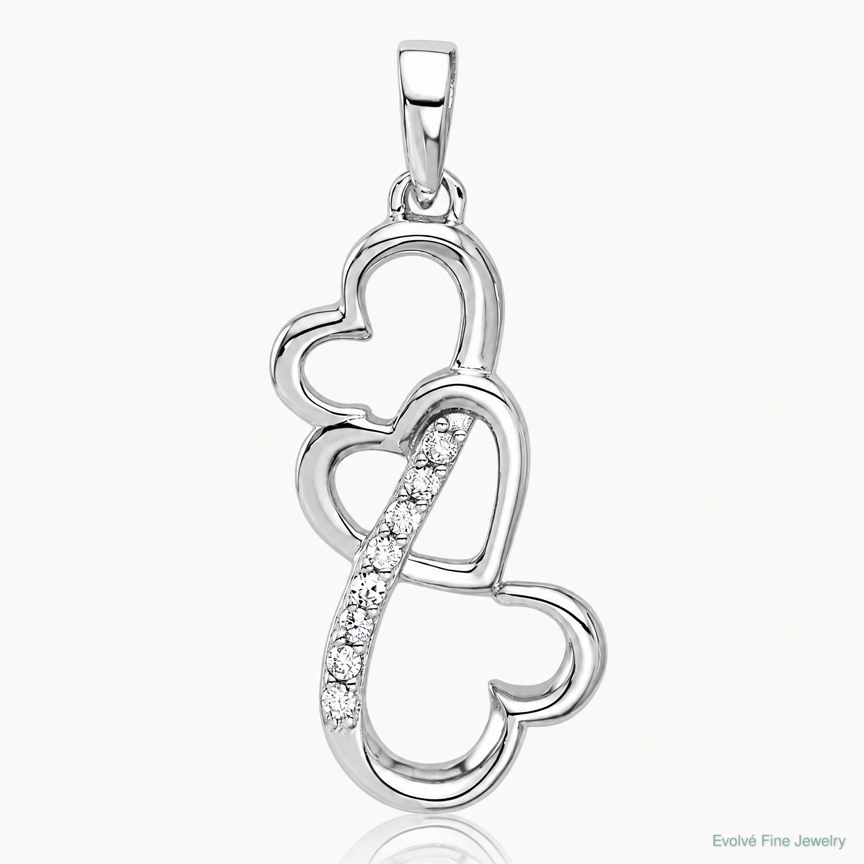 Sterling Silver Rhodium-plated Polished CZ Open Triple Heart Pendant - Lifestyle View
