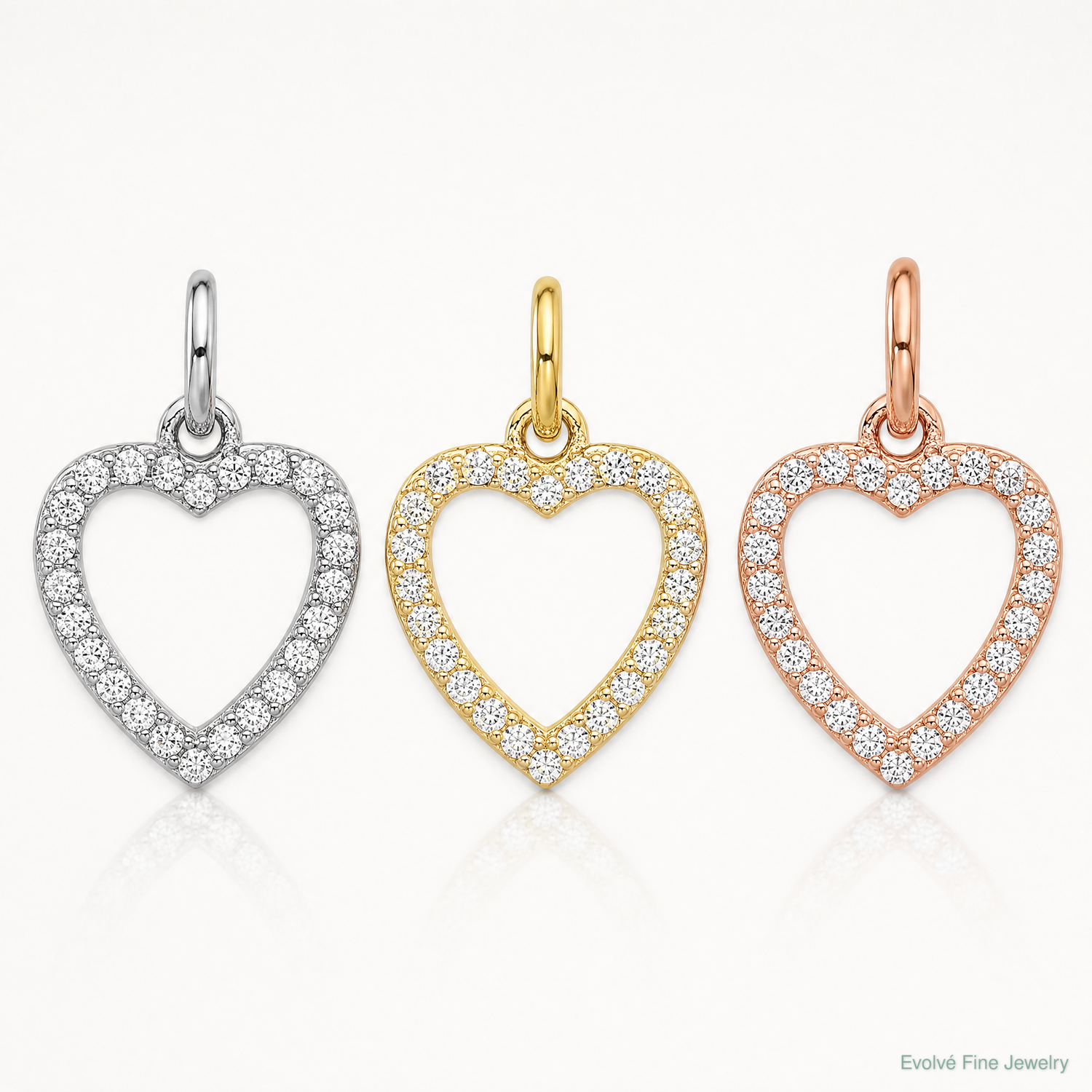 Sterling Silver Rhodium-plated Gold and Rose-tone CZ 3 Hearts Pendant - Lifestyle View