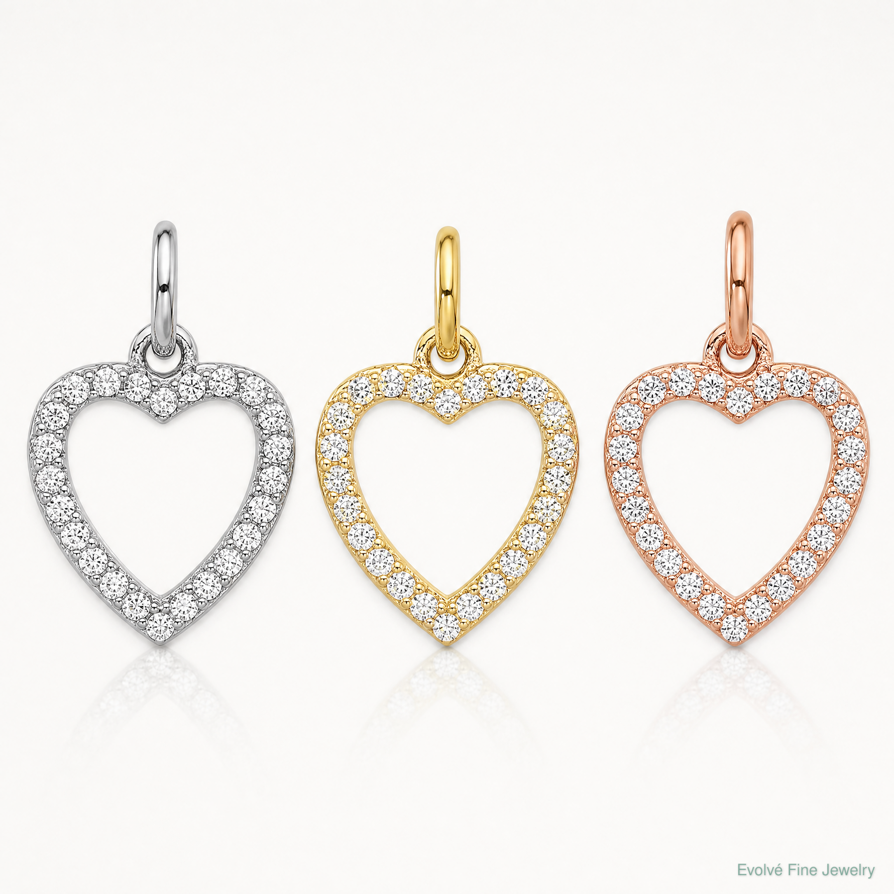 Sterling Silver Rhodium-plated Gold and Rose-tone CZ 3 Hearts Pendant - Lifestyle View