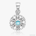 Sterling Silver Rhodium-plated Aqua CZ Snowflake Pendant - Lifestyle View