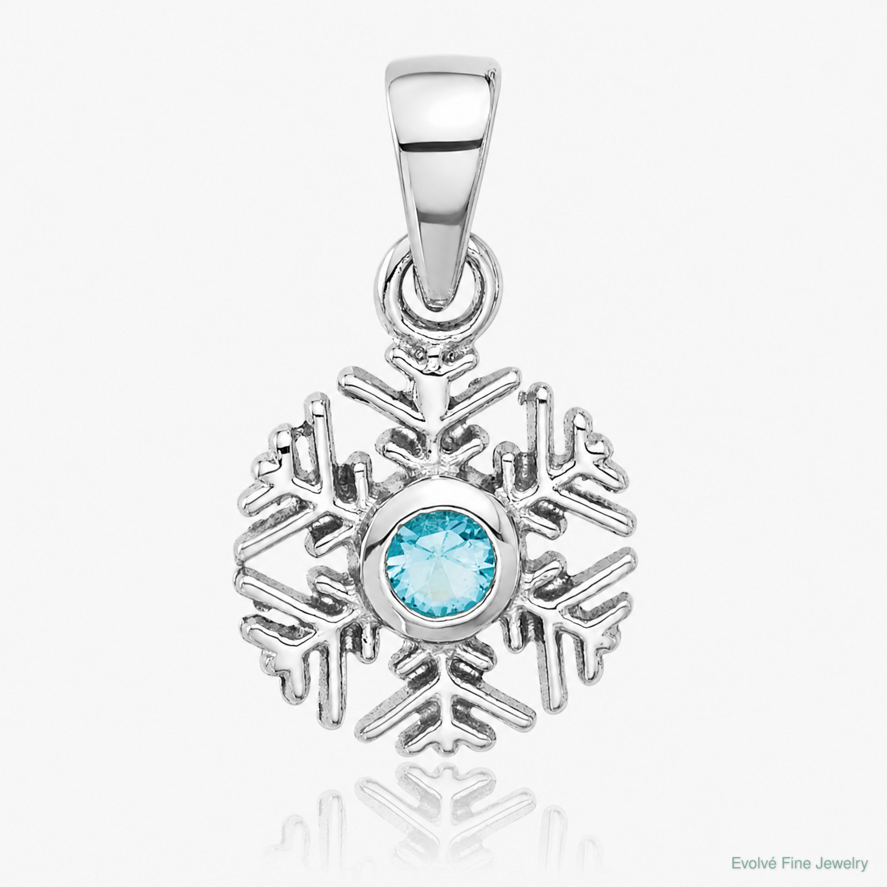 Sterling Silver Rhodium-plated Aqua CZ Snowflake Pendant - Lifestyle View