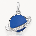 Sterling Silver Rh-plated Polished Round Blue Enamel CZ Planet Pendant - Lifestyle View