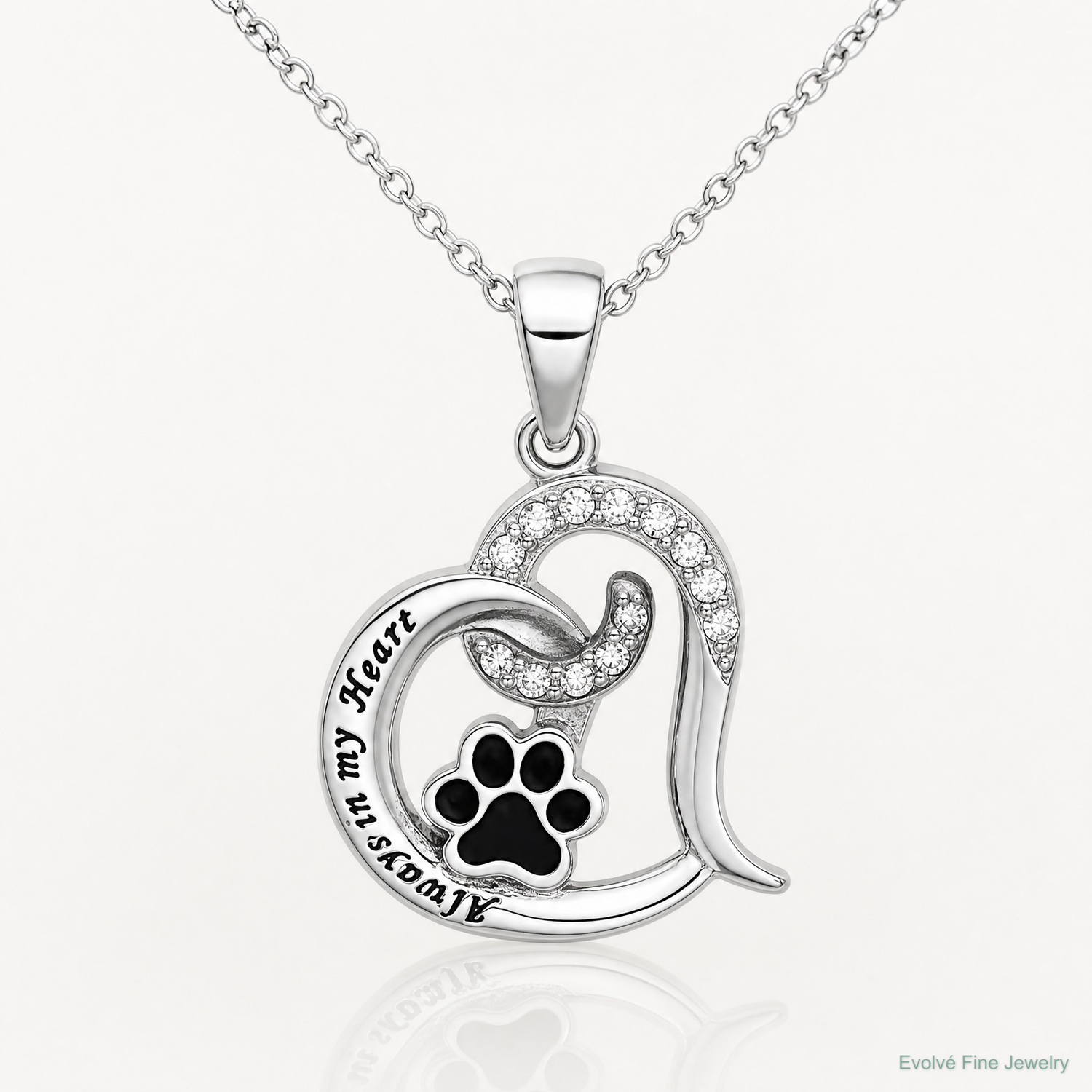 Sterling Silver Rh-plated Enamel CZ  Paw ALWAYS IN MY HEART Pendant - Lifestyle View