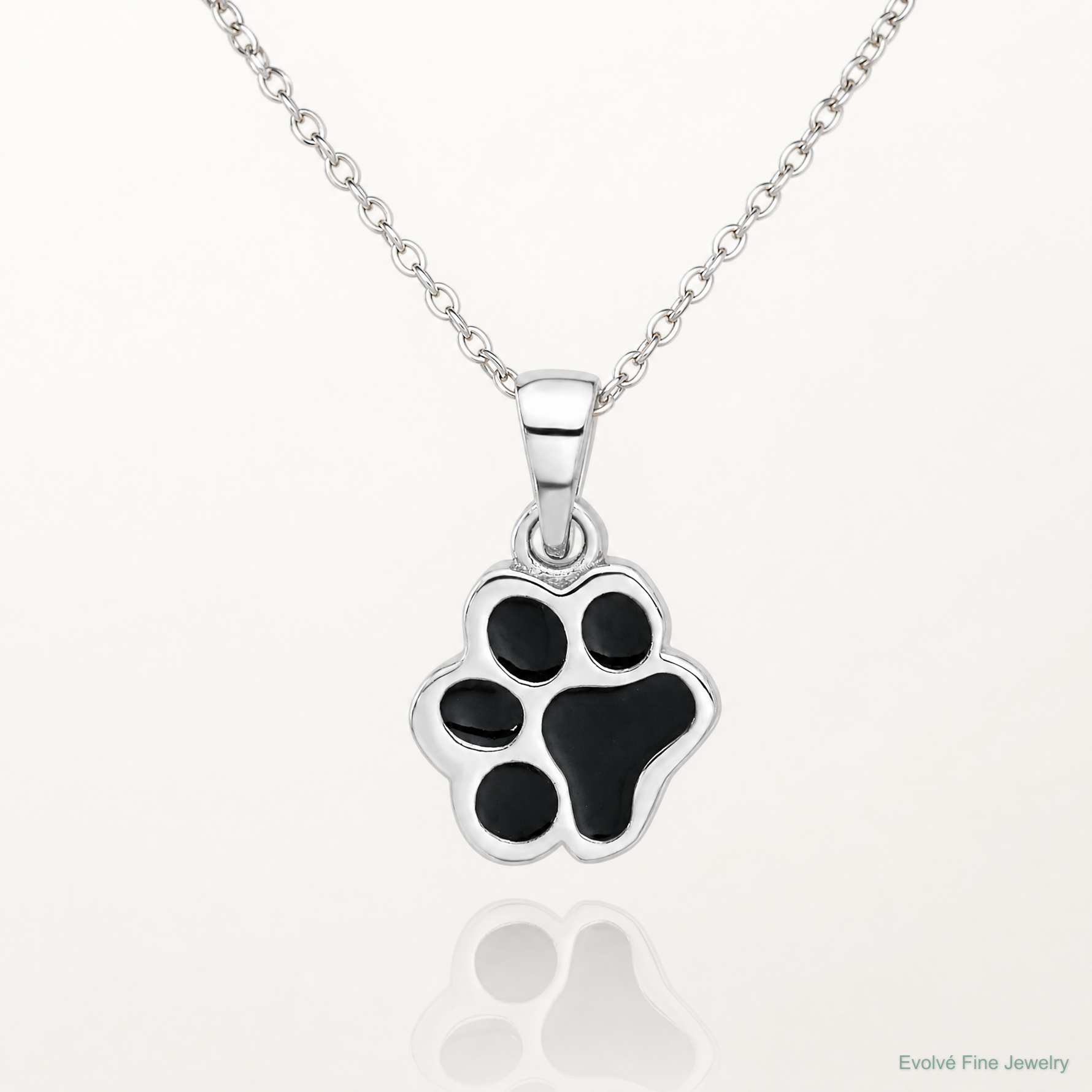 Sterling Silver Rhodium-plated Enameled Dog Paw Pendant - Lifestyle View