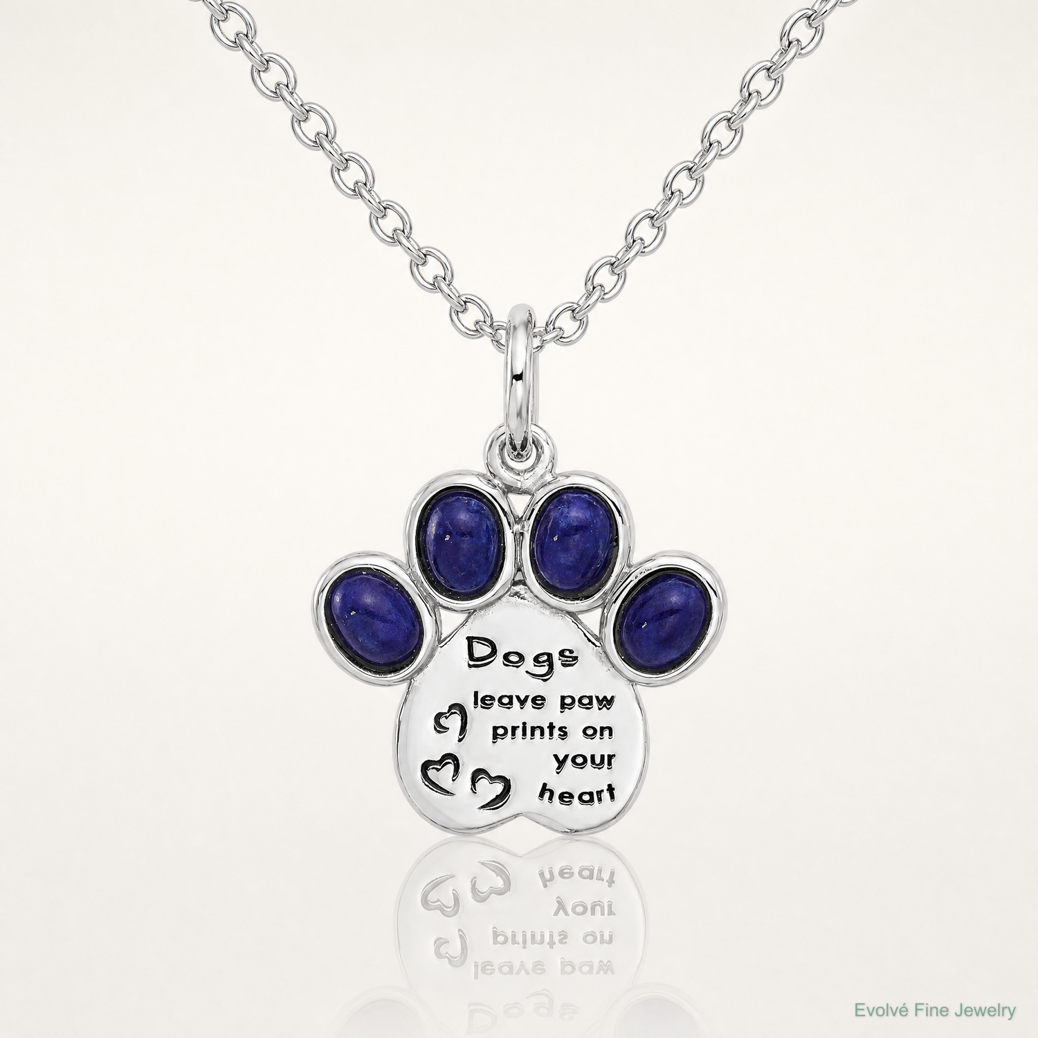 Sterling Silver Rhodium-plated Lapis Lazuli Enamel Paw Print Pendant - Lifestyle View